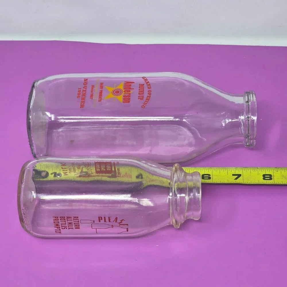 Vintage Glass Milk Bottles 1 Anderson Dairy Farms 1 Union‎ Dairy Farms Red Print